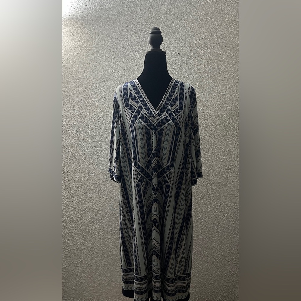 Sandra Darren Navy Dress With Patterns